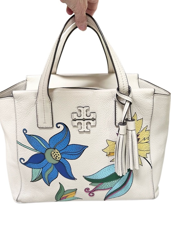 Tory Burch Handbags - TORY BURCH Thea Applique White Floral Pebble Leather Satchel
